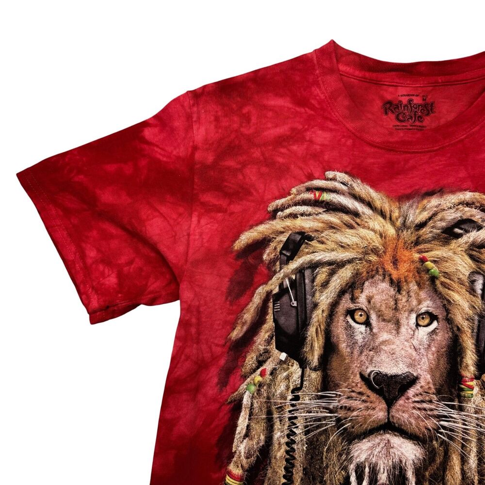 The Mountain Rainforest Cafe Shirt Men's Medium Red Manimals Rasta Lion Tie Dye - Picture 6 of 10